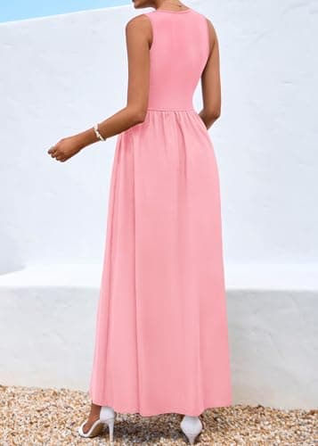 KIRUNDO Summe Sleeveless Maxi Dresses for Women 2026 Spring Wedding Guest A Line Tank Elegant Flowy Beach Long Sundress(Pink, XX-Large) - Thumbnail 2