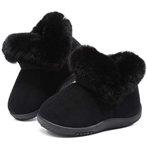 KEESKY Boots for Baby Boys Black Suede Fur Lined Warm Winter Shoes Size 6 M Toddler - Thumbnail 4
