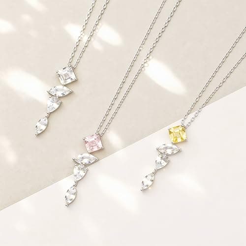 Gloraine White Gold Plated Cubic Zirconia Necklace, 7A-Grade Multi-Cut CZ Pendant, Hypoallergenic Jewelry Gift for Women (White) - Thumbnail 4