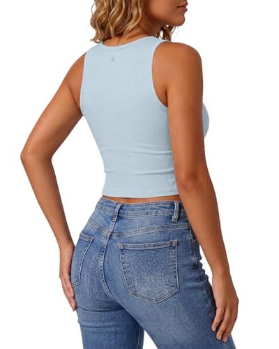 G4Free Sleeveless Tank Tops for Women Ribbed Cropped Going Out Henley Tanks Square Neck Crop Top (Blue Willow,XXL) - Thumbnail 2