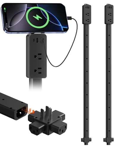 2 Pack Outlet Extender Stick Black with 4-Way Flat Plug | Extends 8"-36" | Outlet Extender with 2AC Outlets, 2USB-A & 1USB-C Ports | Socket Expander Access Hard-to-Reach Outlets Bed Sofa Behind - Image 1