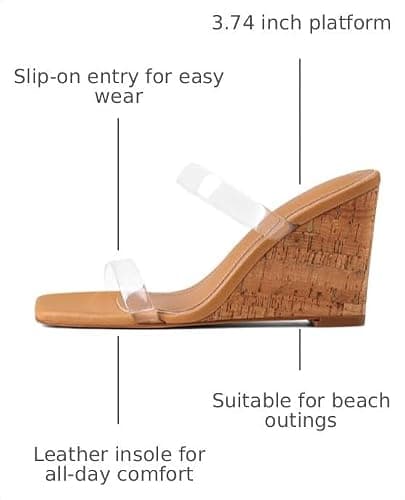 EQAUDES Wedges Summer Shoes for Women Beach Sandals - Slip on, Open Toe, Two Strap High Heel, Vacation Dress - Thumbnail 3