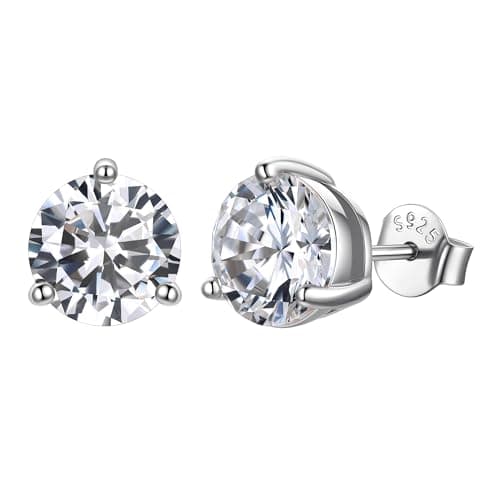 Justbeingcute Diamond Birthstone Earrings 2ct 8mm Hypoallergenic 925 Sterling Silver April White Diamond Stud Earrings Round Cut Gemstone Daily Wear - Image 1