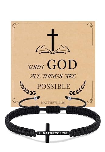 Sistble Mothers Day Gifts for Men, Communion Gifts Christian Gift Black Cross Bracelet Confirmation Baptism Inspirational Bracelets for Men Easter Gift for Teens Jewelry for Brother - Image 1