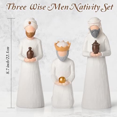 Nativity Set Three Wise Men - 8.7" Large Size Hand-Carved Resin Nativity Collection Figurines,3 Pcs Classic Nativity Scene Wisemen Figures Indoor 3 Kings New Year Decoration Gifts for Holy Family - Thumbnail 2