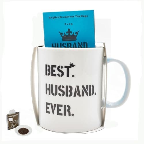 HJOCMLE Best Husband Ever Mug Gift Set with English Breakfast Tea Bags - Funny Ceramic Coffee Cup for Men - Ideal Anniversary, Birthday, or Valentine's Day Gift for Hubby from Wife - Image 1