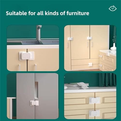 Cabinet Locks Baby Proofing Straps - Child Proof Refrigerator Lock Pack 6 Stove Oven Locks Door Strap for Kids Childproof Safety Cupboard Locks, Adhesive No Screw Latches for Drawer Toilet Lock - Thumbnail 3