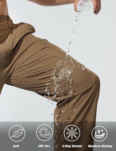 MOURCE Mens Hiking Pants Lightweight Quick Dry - Waterproof Elastic Waist Cargo Pants for Men with Pockets, Dark Khaki - Thumbnail 5