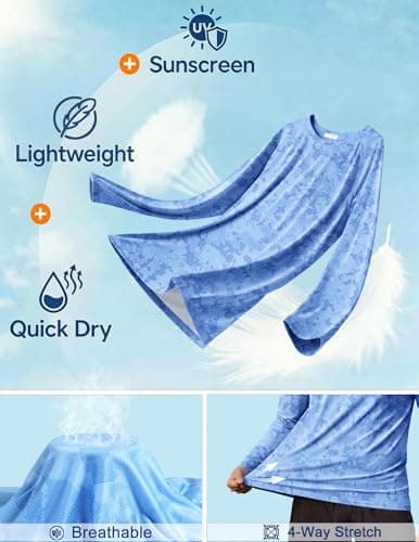 PINSPARK Mens Lightweight Gym Workout Tshirts UPF 50+ Swimming Shirts Long Sleeve Fishing Shirts UV Protection Hiking Shirt Blue - Thumbnail 5