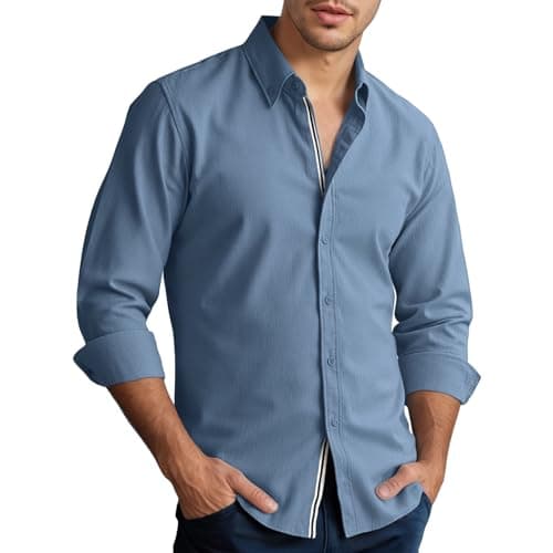 Men’s Casual Untucked Button Down Shirt Long Sleeve Stylish Business Casual Dress Shirts for Men - Image 1