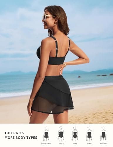 Hanna Nikole Tummy Control Swimsuits for Women Retro Skirted Bathing Suit High Waist Swimwear Maternity Black X Large - Thumbnail 3