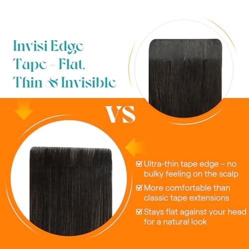 Sunny Hair Invisible Injected Tape in Hair Extensions Human Hair, 50g 16inch 20Pcs Brown Balayage Light Brown, Invis Edge Tape, Seamless Straight Hair Extensions for Travel - Thumbnail 4