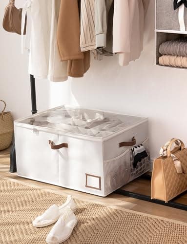 StorageWorks Shoe Organizer for Closet, Shoe Storage with Side Mesh Pocket, Shoe Closet Organizer With Clear Cover, Storage Shoe Containers for Sneakers and Sandals, Fits up to 20 Pairs, Beige - Thumbnail 6