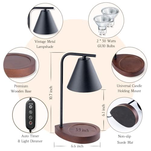 Marycele Candle Warmer Lamp with Timer Black, Birthday Gifts for Women Men, House Warming Gifts New Home Decor Aesthetic Black Walnut, Electric Dimmable Wax Melt Warmer for Jar Candles - Thumbnail 2