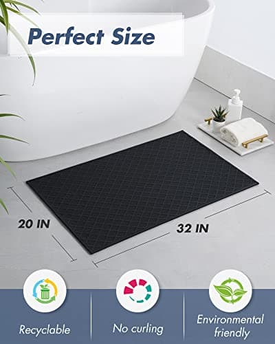 AMOAMI Ultra Thin Bathroom Rugs, Rubber Backed Bath Mats for Bathroom Non Slip, Absorbent Bathroom Mat for Floor, Shower, Sink(20"x 32", Black) - Thumbnail 2