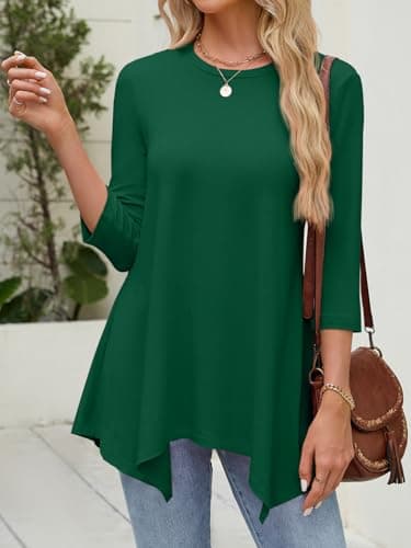 JUSTFASHIONNOW Women's Tops 3/4 Sleeve Dressy Casual Plus Size Tunic Tops to Wear with Leggings Maternity Shirts Christmas Blouses（Darkgreen，Small - Thumbnail 3