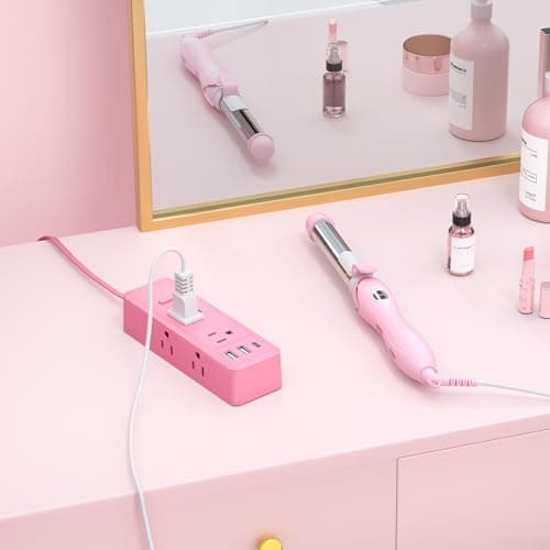 NTONPOWER Pink Extension Cord 10 ft, 1080 Joules Surge Protector Power Strip with 6 Widely Outlets 3 USB (1 USB C), Flat Plug Extension Cord Power Strip Long Cord for Home Office Dorm Room Essentials - Thumbnail 5