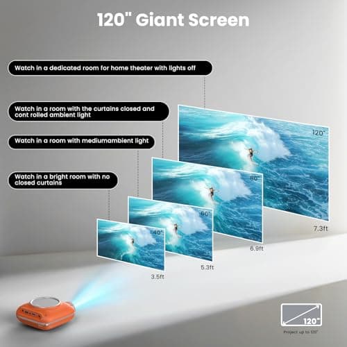 HOMPOW Mini Projector with Two -Way Bluetooth, Portable Projector for Home Theater Use, Support 1080P for Indoor/Outdoor, Movie Projector Compatible with HDMI, USB, Laptop, TV Stick (Orange) - Thumbnail 6