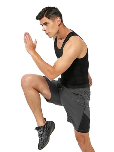 NIEEHBEGST 1 Pack Black Men Compression Tank Top Slimming Body Shaper Shirt Tummy Control Workout Shapewear XL - Thumbnail 6