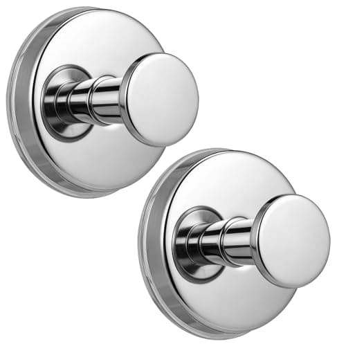 warlve Large 15lb Suction Cup Hooks for Shower, No-Drill Bathroom Towel Hooks for Robes, Loofah, Removable Mountable on Glass, Tile, Mirrors, Smooth Non-Porous Surfaces(2, Chrome Polished) - Image 1