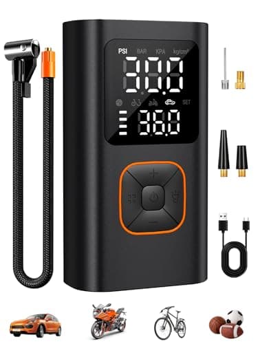 JivDaw Tire Inflator Portable Air Compressor Bike Pump with Digital Dual Values Display, 150PSI Car Tires Air Pump with USB Charging Output for Car Bicycle Motorcycles Scooter Balls