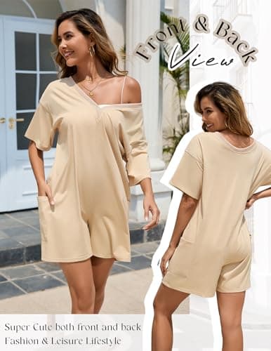 NILOINE Rompers for Women Summer 2026 Casual Oversized Athletic Workout Cute Beach Romper Shorts Jumpsuit Outfits for Summer(5-Darkkhaki,X-Large) - Thumbnail 4