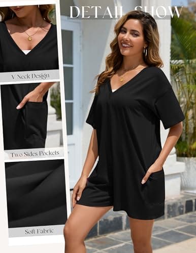 NILOINE Womens Romper Black Summer Casual Oversized Athletic Workout Cute Beach Romper Shorts Jumpsuit Outfits(1-Black,X-Large) - Thumbnail 6