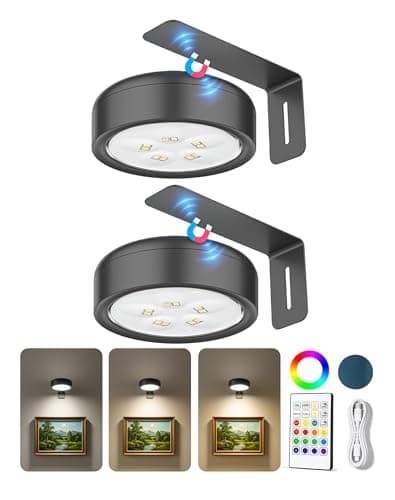 Picture Lights for Wall, 2000mAh Rechargeable Battery Magnetic Poster Lights with 3 Color Temps & 12 RGB, Remote Dimmable Timer Painting Light, Wall Decor Light for Art Display, Frame (2 Pack) - Image 1