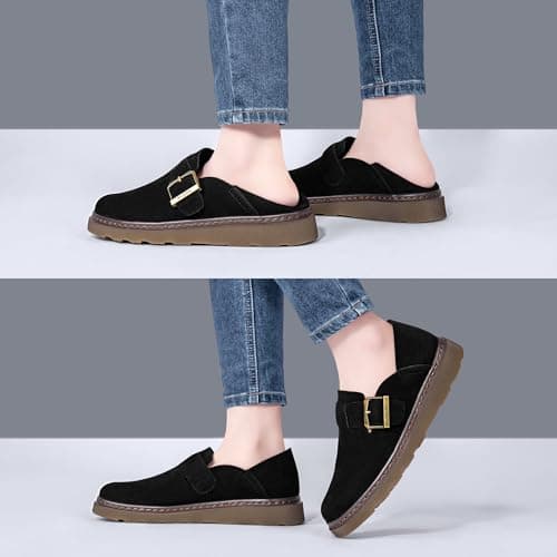 KYIKHOR Women's Comfortable & Lightweight Suede Leather Penny Loafers Slip-Ons Cute Business Casual Dress Shoes Work Office Flats Everyday Walking Shoes Driving Mocs for Women Black,6 M US - Thumbnail 2