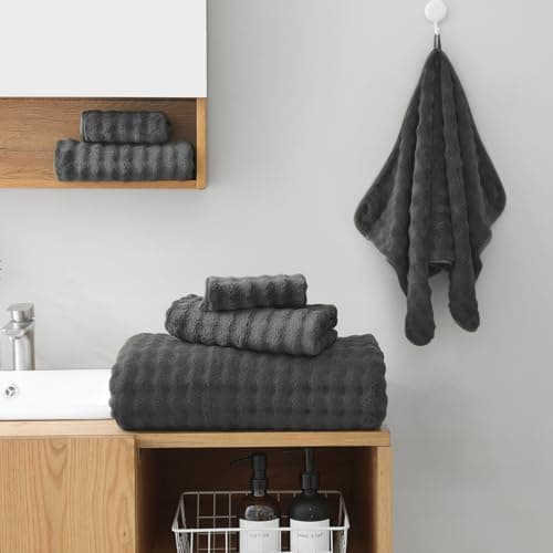 KBY Bath Towels Set 6 Piece 40x80 Inches，2 Extra Large Bath Sheets 2 Hand Towels 2 Washcloths，Highly Absorbent Quick Dry Microfiber,Ultra Soft Towel Set for Bathroom，Spa，Gym， Hotel (Charcoal Gray - Thumbnail 2