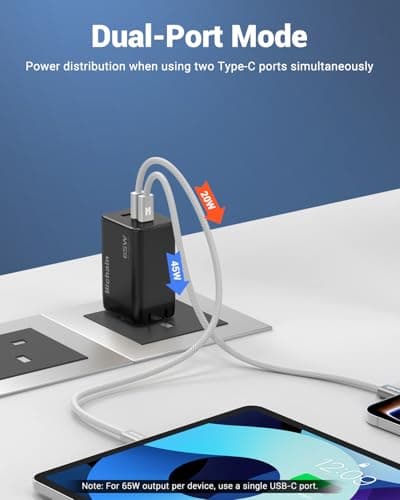 Hichain 65w Fast Charger USB C Block, Phone Charger Wall Plug 3 Port Retractable Charging Block, Portable Cell Phone Charger Block Travel Adapter Charger for iPhone 17 iPad Laptop MacBook - Thumbnail 4