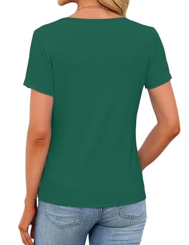 Women Henley Tops for Women Short Sleeve Shirts Casual Button Up T-Shirts Summer Top Solid Slim Fit Trendy Scoop Neck Blouses (Green, XX-Large) - Thumbnail 5