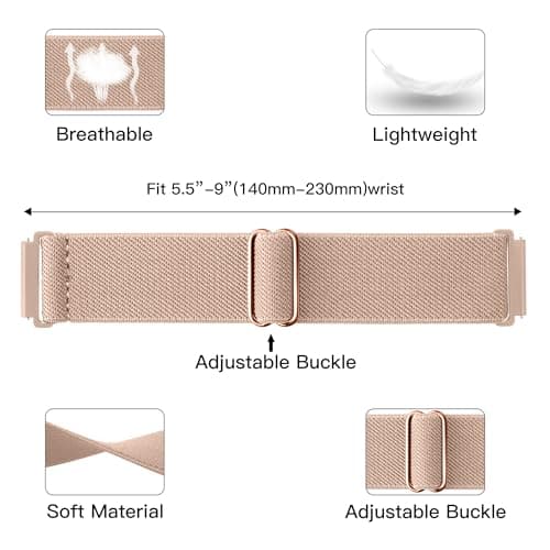 BMBEAR Stretchy Bands Compatible with Samsung Galaxy Watch Band 7/FE/6/5/4/3 & Watch 5 Pro & 6/4 Classic &Gear S3/S2, Soft Fashion Nylon Braided Elastic Strap for 20mm 22mm watch band for Samsung Watch 47mm 46mm 45mm 44mm 40mm 43/42/41mm (Rose powder, 20mm) - Thumbnail 2