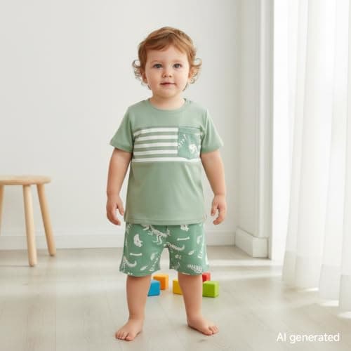 JiuBreeze Toddler Baby Boy Clothes Boys Summer Outfits T-shirt Boy Shorts Set 18 Months-4T (Light Green, 18-24M) - Thumbnail 3
