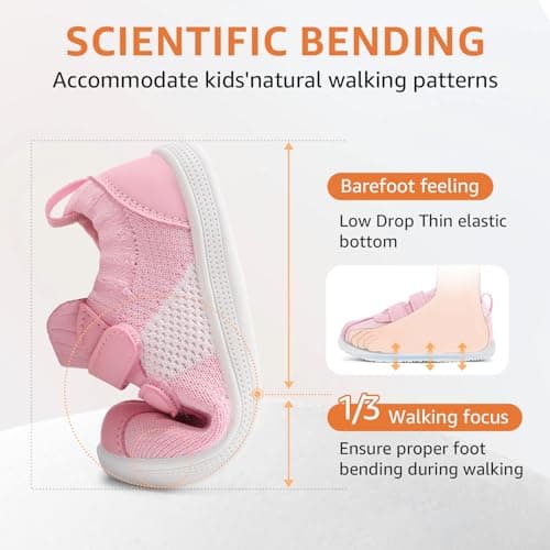 Toddler Girls Shoes Wide Toe Box Barefoot Shoes Girl Sneakers Kids Tennis Shoe Preschool Breathable Non Slip Flexible Lightweight Comfortable First Walking Running Gym Cute Water Pink Toddler Size 7 - Thumbnail 6