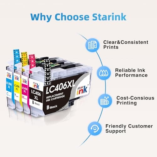 Starink LC406XL Ink Cartridges Replacement for Brother LC406XL LC406 XL LC406 Compatible with MFC-J4335DW MFC-J4535DW MFC-J5855DW MFC-J6555DW MFC-J6955DW Printer Black, Cyan, Magenta, Yellow, 4P - Thumbnail 6