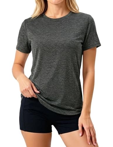 LETSEE Workout Short Sleeve Tops for Women Side Slit Hem Tee Crew Neck T-Shirt Lightweight Everyday Basic Top Dark Grey - Image 1