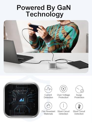 45W GaN USB-C Wall Charger with Night Light, 3-Port Fast Charging Power Adapter (2 USB-C + 1 USB-A), Foldable Plug, PPS Support （Grey） - Thumbnail 4