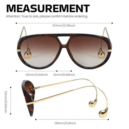 SODQW 2 Pack Oversized Aviator Sunglasses for Women Men With Earring Trendy Large Big Double Bridge 2025 Shades - Thumbnail 5