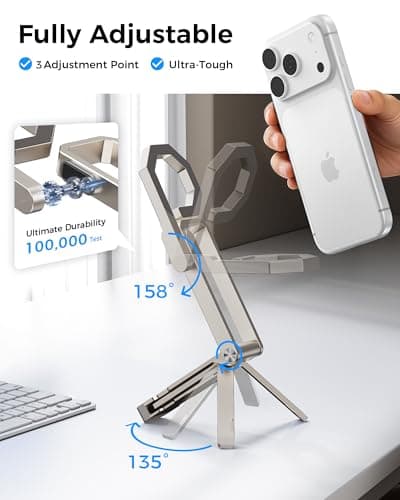 LULULOOK Rugged Magnetic Phone Tripod Stand for iPhone/Pixel 10 - Portable Strong Magnetic Phone Holder for Magsafe - Tripod Mount for iPhone 13/14/15/16/17 Pro Max & Air (Titanium) - Thumbnail 5