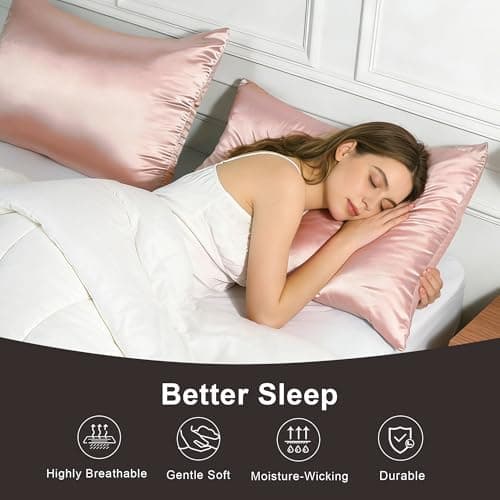 Natural Silk Pillow Cases for Hair and Skin, 2 Pack Cooling Satin Feel Queen Size Pillowcases, Super Soft & Breathable Sleeping Bed Pillow Covers with Hidden Zipper 20x28 Inches (Pink) - Thumbnail 5