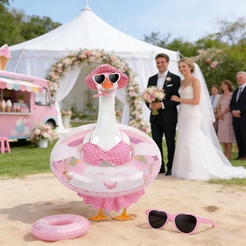 yuboo Summer Porch Goose Outfit Bikini Goose Outfits, Pink Easter Geese Outfits Clothes Costume with Sunglasses Swim Ring for 23in Summer Spring Porch Goose Outdoor Statues - Thumbnail 4