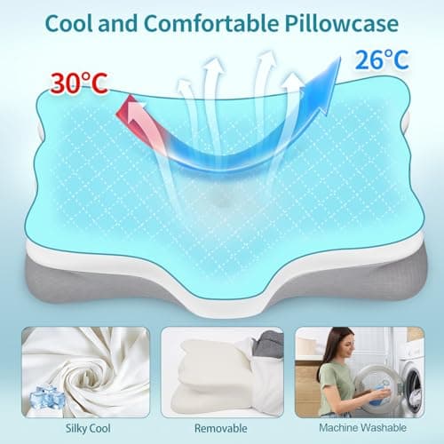 Tranqifit Cervical Pillow for Neck Pain Relief - Memory Foam Ergonomic Neck Support Pillows for Sleeping with Cooling Pillowcase, Orthopedic Contour Pillow for Side, Back and Stomach Sleepers - Thumbnail 6