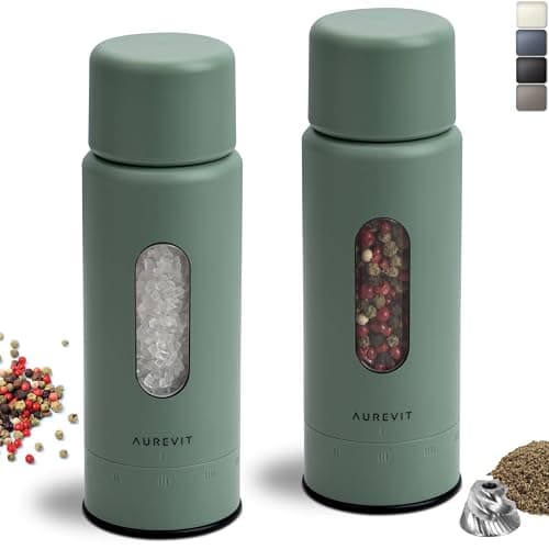 Aurevit Salt And Pepper Grinder Set Manual, Salt And Pepper Mill With Ceramic/Stainless Steel Core, External Adjustable Coarseness, Refillable, Durable (2 Packs, Sage) - Image 1