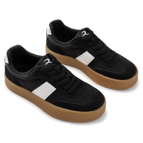 Rihero Platform Sneakers for Women Fashion Tennis Walking Shoes Ladies Comfortable Non-Slip Casual Black Sneakers Size 8 - Thumbnail 6