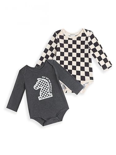 Joonberry Unisex-Baby 2-pack Cute Print Bodysuit, Soft Bamboo Rayon Boy Girl Jumpsuit Clothes, Newborn Infant Outfit Romper (Chessboard-Style4, 12-18M) - Image 1