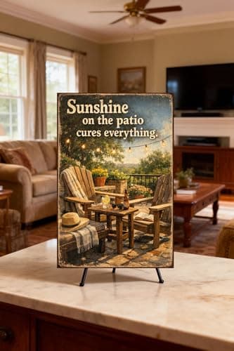 Sunshine on the patio cures everything vintage tin sign rustic outdoor wall decor metal artwork garden porch yard terrace farmhouse style inspirational quote plaque 8x12 inch - Thumbnail 3