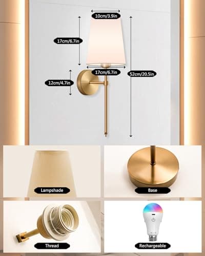 FCPVHOY Battery Operated Wall Sconce Set of 2, Dimmable Wireless Wall Lights with Remote Control, 3 Color Temperatures &15 RGB Colors, Rechargeable Cordless Wall Lamp for Bedroom, Living Room, Hallway - Thumbnail 5