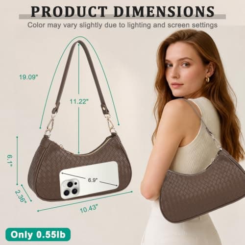 U+U Woven Leather Shoulder Bag for Women, Small Hobo Handbags Retro Purse - Thumbnail 2