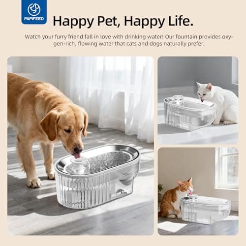 PAPIFEED Cat Water Fountain Stainless Steel, 84oz/2.5L Automatic Cat Water Fountain with Visible Water Level, Ultra Quiet Low Power Cat Water Bowl & Cat Water Dispenser (White) - Thumbnail 6